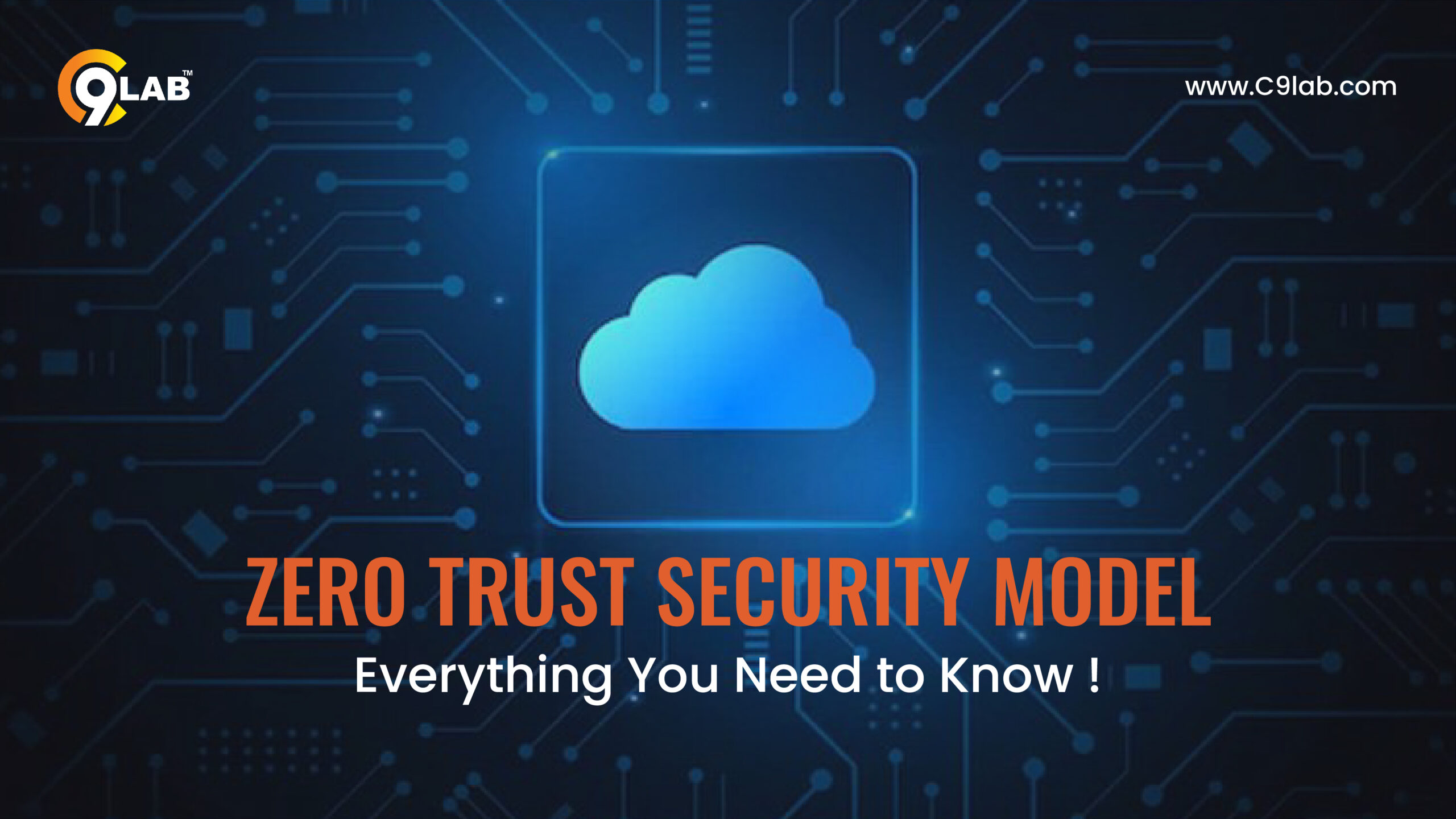 Zero Trust Security Model with cloud icon and digital security network background