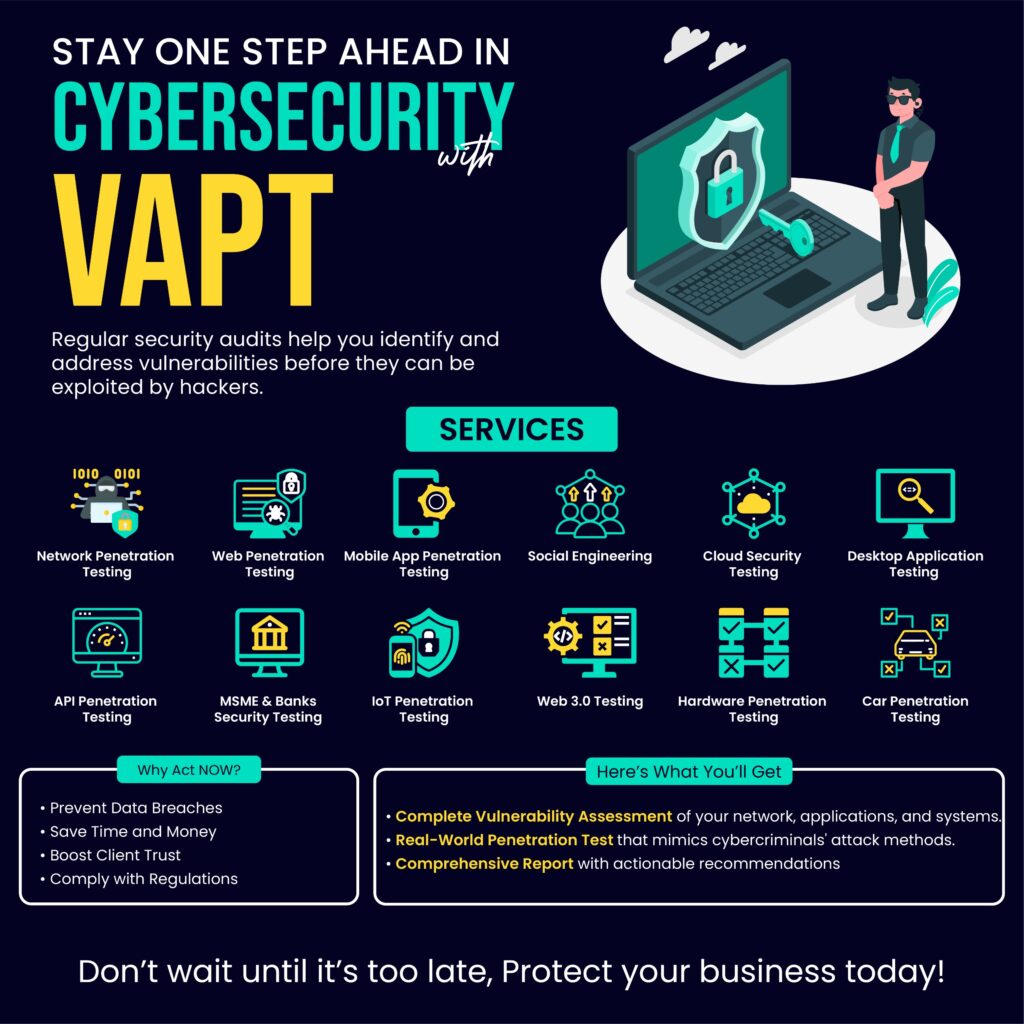 Stay one step ahead in cybersecurity with VAPT services, including penetration testing, cloud security, and social engineering.