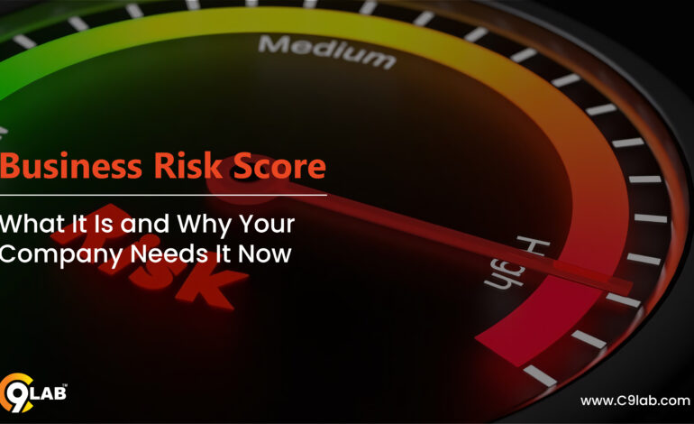 A business risk score gauge showing a high-risk level, emphasizing the importance of assessing and managing business vulnerabilities effectively | C9Lab